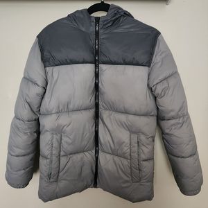 Old Navy Frost-Free Boys' Hooded Colorblock Puffer Jacket - GRAY/BLACK ~14/16